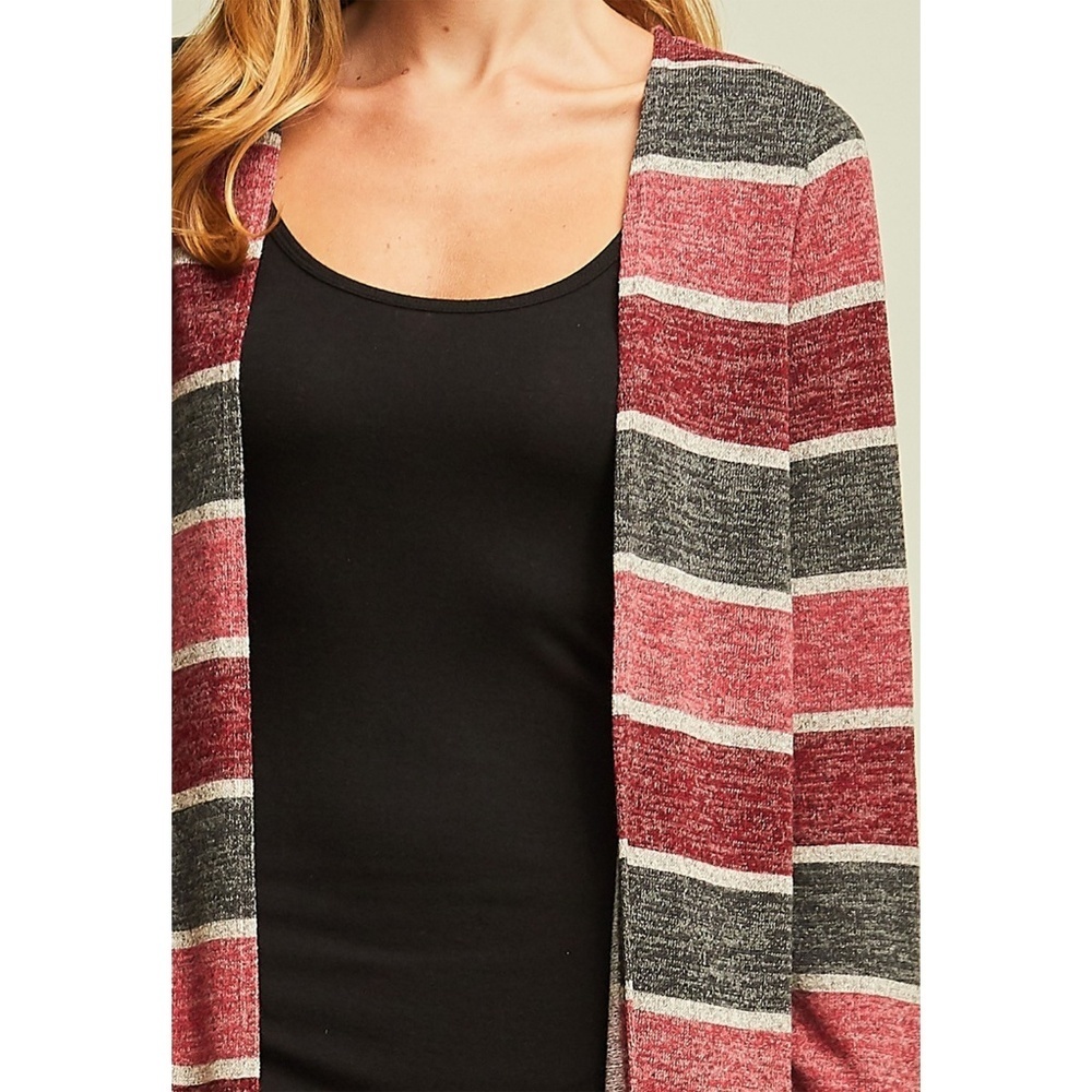 ✿❀ Pink Burgundy Striped Cardi ❀✿ - Picture 5 of 6